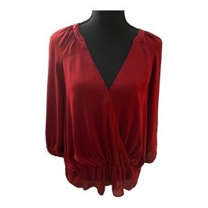 Joie Rust Maroon Silk Faux Wrap Long Sleeve Blouse XS